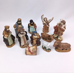 Vintage Nativity Set Painted Ceramic Figurines 11 Pieces Retro Christmas Decor